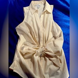 Nine West beige brown tie front womens collared button down blouse shirt tank